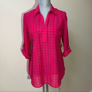 Motherhood Maternity Pink and Black Checkered Blouse, Size Small